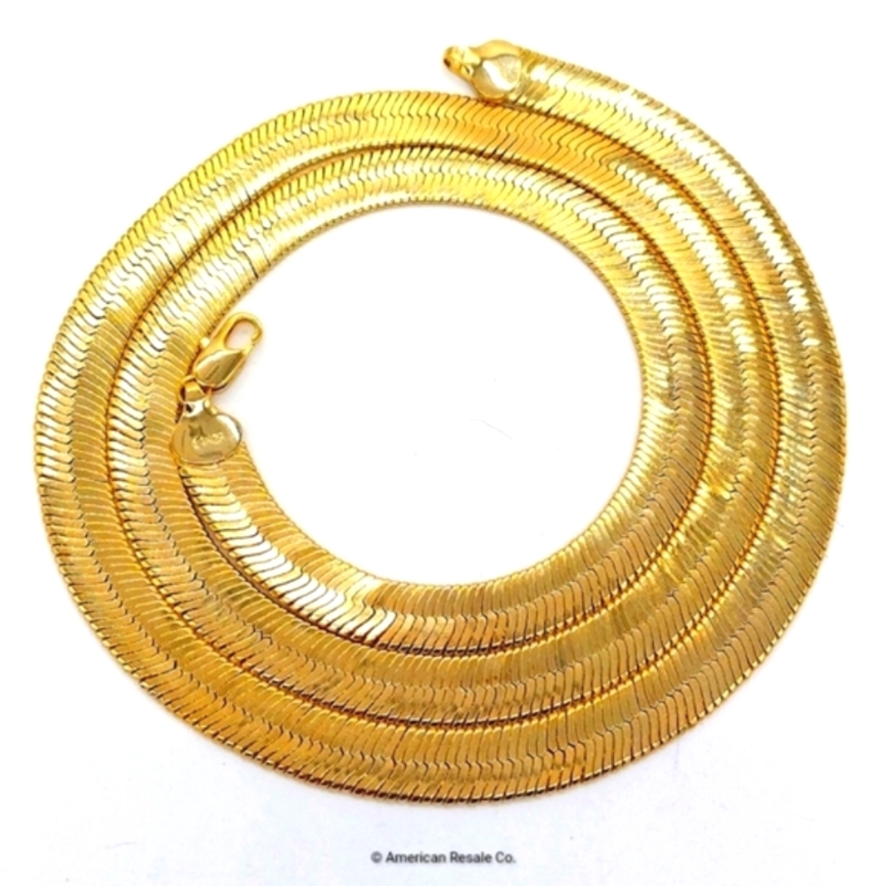 14K Gold Herringbone Chain Necklace ITALY Gold Plated 11MM 30"